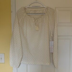 Lucky Brand Cream Metallic-Accent Peasant Blouse